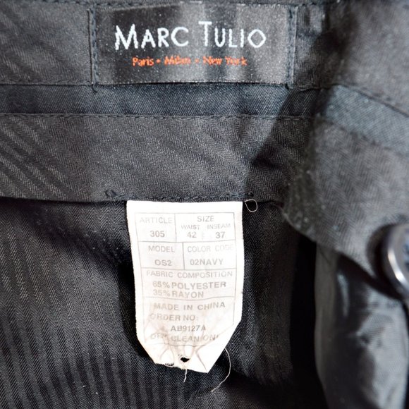 MARC TULIO PARIS TAILORED PANTS PIN STRIPE NAVY BLUE POLY / RAYON BAGGY STYLE - Picture 7 of 7